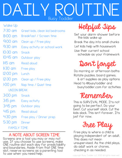 Daily Schedule While Stuck at Home with Your Children During COVID-19