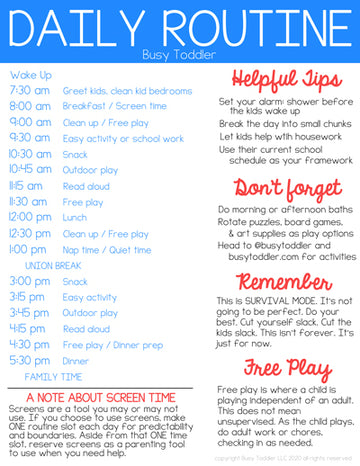 Daily Schedule While Stuck at Home with Your Children During COVID-19